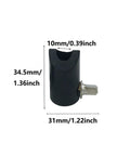 Premium 2Pcs Cymbal Holder Locator For Electronic Drum Kits, black plastic, dimensions labeled, designed to stop arm sliding.