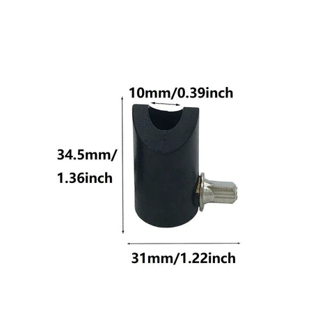 Premium 2Pcs Cymbal Holder Locator For Electronic Drum Kits, black plastic, dimensions labeled, designed to stop arm sliding.