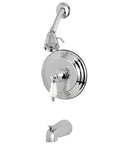 Restoration Tub And Shower Faucet With Porcelain Lever Handle In Polished Chrome Wall Mount Brass Fixture With Pressure Balanced Washerless Cartridge Standard 1/2-14 NPT Connection Durable Bathroom Upgrade For Reliable Hot Cold Control
