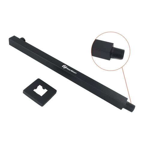 16 Inch Shower Arm Extension For Rain Shower Head With Half Inch NPT Tapered Threads Stainless Steel Sleek Matte Black With Flange And Teflon Tape Durable Rustproof Easy Install Bathroom Shower Upgrade