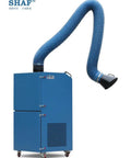 Premium Heavy Duty Welding Fume Extractor With Silent Pure Copper Motor And Flexible Stainless Steel Suction Arm in blue color with flexible hose.