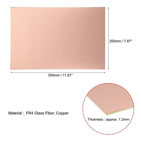 Single Sided Copper Clad Laminate PCB Board FR4 300x200mm 11.81x7.87 Inch 1.2mm Thick DIY Prototyping Circuit Board dimensions