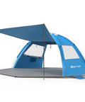 Beach Tent Sun Shelter With Canopy That Pops Up In Minutes, UPF 50 UV Protection, lightweight and compact shade, blue color.