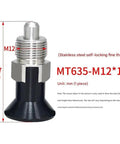 Beefed Up Stainless Steel Mini Indexing Plunger With Easy Turn Adjustment Knobs For Bullseye Accuracy Inside Tight Mechanical Jigs And Shop Workbenches MT635 close-up showing dimensions and threading details.