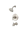 Avalon Tub and Shower Trim Kit With 1.8 GPM Rain Spray In Brushed Nickel Finish shown with diverter spout
