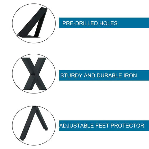 Industrial Iron X Style Table Legs Set Of 2 28 Inch Tall By 20 Inch Wide with pre-drilled holes and adjustable feet