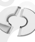 Pack Of Twelve Split Flange Escutcheon Plates With Sharp Chrome Finish showcases a split flange design for easy pipe coverage.