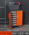 Heavy Duty Rolling Shop Workhorse Tool Cabinet With Pegboard Back Panel And Partitioned Drawers For Wrenches Bolts And Mechanics Gear, side view with dimensions.
