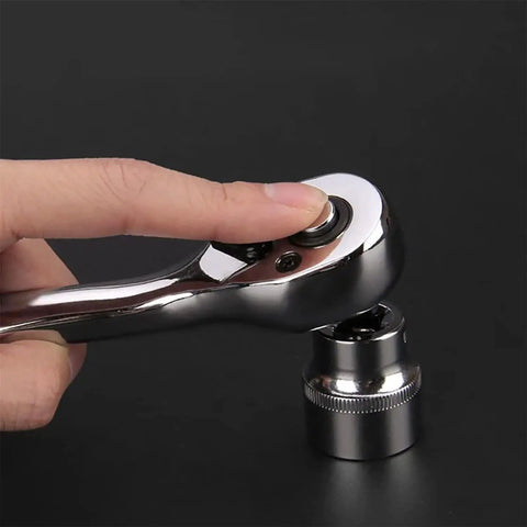 Close-up of hand using ratchet tool from Socket Set Extension Rod And Hex Wrench Ratchet Tool Kit for Quick Auto Repairs.