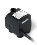Back view of Submersible Fountain Pump 198 GPH Magnetic Drive For Ponds, Waterfalls, And Fountains, No-Fuss Budget-Friendly, Continuous Duty, UL Listed, 120V 60Hz, Low Wattage 12W, Completely Submersible showing cable and label.