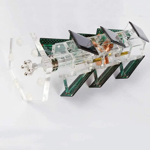 Solar Powered Magnetic Levitation Motor Kit For Science Classes And Home STEM Projects Tree Type Radial Coil Design That Spins On Sunlight A Fun Solar Toy And Educational Ornament Base For Hands On Learning, clear acrylic motor with green solar fins