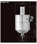Pl600 M2040 Internal Grinding Spindle Pneumatic High Speed Motor Water Cooled System side view with dimensions for precision machining.
