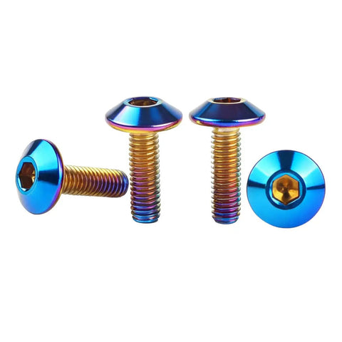 4 Pcs M5x20mm Titanium Burnt Blue Hex Bolts Umbrella Head Screws 304 Stainless Steel showing different angles and details.