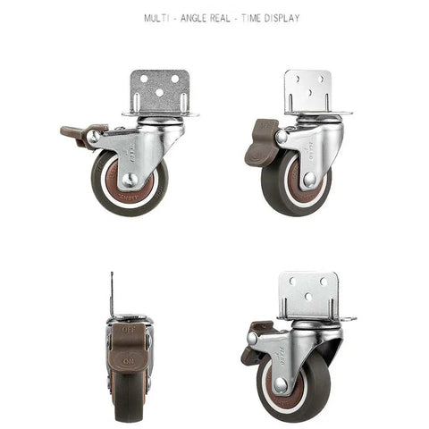 Smooth Rolling Retractable Casters With Brake 1 Inch Heavy Duty Rubber Wheels Scratch Free Glide L Brackets from multiple angles.
