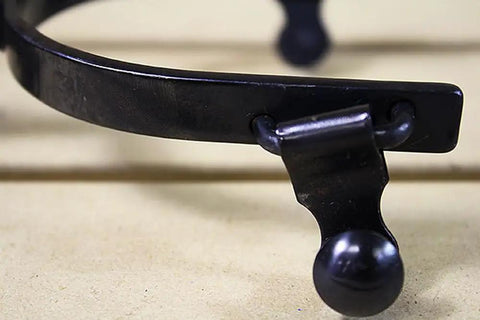 Close-up of Black Steel Western Jingle Bob Spurs For Men Slim Band Style showing black steel construction detail