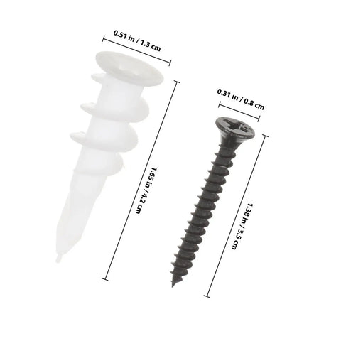 Heavy Duty Expansion Screws And White Plastic Wall Anchors Kit For Drywall And Concrete, 100 Sets, 4.2 cm anchor, 3.5 cm screw