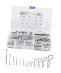 210 Piece Hairpin Cotter Pin Assortment Kit for Power Equipment R Clips in a Sturdy Storage Case with Labeled Sizes, All-In-One Bolt Security Set for Mowers, Trailers, Machinery, Quick Fixes, labeled plastic case
