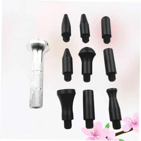 Auto Dent Repair Kit With Replaceable Heads, Pro Grade Dent Remover Tool Set with silver handle and various black heads