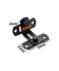 90 Degree Barn Door Lock For Sliding Doors And Windows Right Angle Lock Bolt Cam Lock, carbon steel, measurements shown, black finish