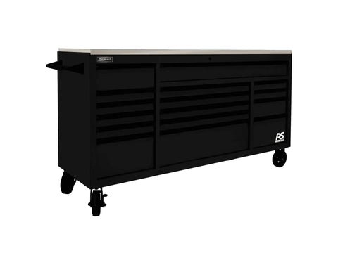 72 Inch Roller Cabinet With Stainless Steel Top RS Pro Workstation Midnight Black Heavy Duty Tool Chest On Wheels For Garage Or Workshop