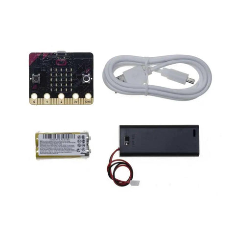 Micro:Bit Compatible Go Kit For Fun STEM Projects, Easy Starter Pack With Sensors, LEDs, Buttons, Cables, And Beginner Tutorials For Kids, Teens, And Makers; micro:bit board, USB cable, battery pack