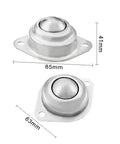 Pro-Grade 1-1/4 Inch Carbon Steel Ball Transfer Bearings, Flanged Omnidirectional Caster Wheels for Conveyor Tables and Router Work, Smooth Rolling 360 Degrees, 4-Piece Kit, showing flanged design and size measurements.