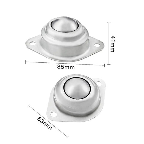 Pro-Grade 1-1/4 Inch Carbon Steel Ball Transfer Bearings, Flanged Omnidirectional Caster Wheels for Conveyor Tables and Router Work, Smooth Rolling 360 Degrees, 4-Piece Kit, showing flanged design and size measurements.