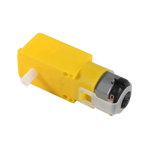 Close-up of a yellow DC gear motor from 18Pcs Four Wheel Drive DC Gear Motors Kit For Arduino DIY Smart Car Projects Dual Shaft 3V To 6V Operation