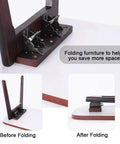 Heavy Duty Four Piece Folding Brackets For Table And Bed Legs With Self Lock Hinge Hardware Premium Galvanized Finish steel folding brackets before and after setup.