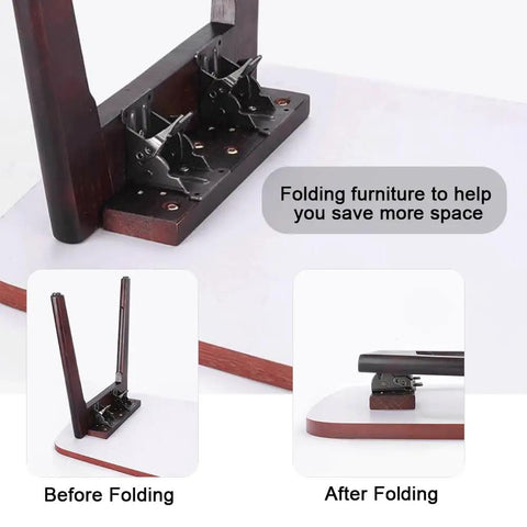 Heavy Duty Four Piece Folding Brackets For Table And Bed Legs With Self Lock Hinge Hardware Premium Galvanized Finish steel folding brackets before and after setup.