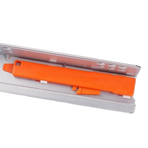 Close-up of 10 inch full extension drawer slides for furniture 250mm with quick release latches and guide rails support