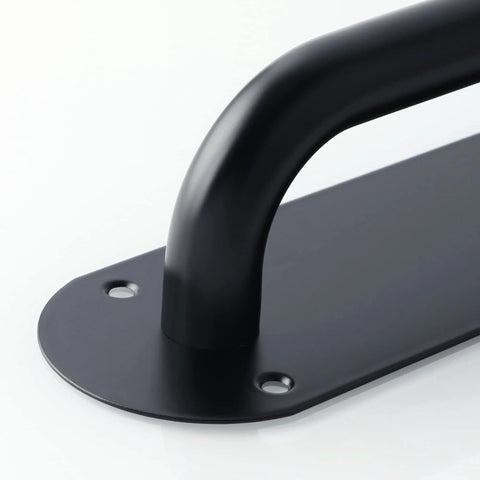Close-up of 11 Inch Stainless Steel Gate Handle With Matte Black Finish, Easy Push Pull Plate for Outdoor Use, LS8280-B