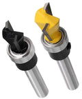 Top Shelf Carbide Dovetail Router Bit Set Two Piece Kit showing black and yellow cutting heads for drawer and jewelry box making.