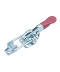 Heavy Duty Spring Loaded Toggle Latch with red handle and stainless steel finish for securing toolbox lids and cabinet doors.