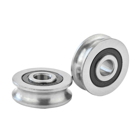 Heavy Duty Steel V Groove Wheel, Dead Nuts Smooth Sliding Gate Caster With U Bracket, Built Tough For Doors And Garage Tracks, Quick Hook Up Install, Solid Rail Guide showing two steel rollers with bearings.