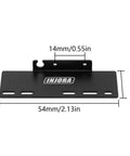 Beefed Up Aluminum Side Plates For 1/24 Axial SCX24 RC Crawler ESC Receiver Tray, black metal, etched with INJORA logo, 54x20mm dimensions.