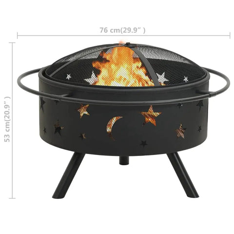 Outdoor Wood Burning Fire Pit For Patio And Garden, Portable Bonfire Pit With Tripod Stand, 29.9 inch steel with mesh cover.