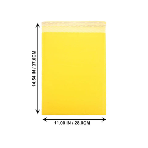 Waterproof Bubble Mailers 25 Pack 28x37 cm Plus 6 cm Thick Self Adhesive Padded Envelopes in yellow with dimensions shown