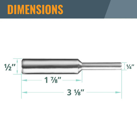 Metal router centering pin with 1/2 in body and 1/4 in shaft, 3 1/8 in overall length