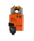Rock Solid Lm230ax Damper Actuator Delivering Five Newton Meter Torque For Hvac Climate Control Systems showing front view with orange housing and electrical connection.