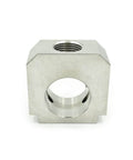 TEC-PRT-01 waterjet valve mounting block, aluminum square block with front circular bore and top threaded hole