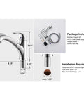 Brushed Nickel Kitchen Faucet With Pull Out Sprayer Single Handle 1 Hole Solid Brass Heavy Duty Commercial RV Faucet With 2 Modes 150 Degree Swivel Spout And 27 Inch Spray Hose No Lead showing dimensions and parts included