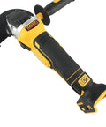 18V Cordless Compact Angle Grinder With Brushless Motor And Slick Flat Head Design Built Like A Tank For Heavy Duty Cutting Projects No Batteries Included showing yellow and black design, compact size, ideal for metal cutting.