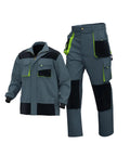 Heavy Duty Mens Work Suit Windproof Jacket And Multi Pocket Cargo Pants Set Reinforced Construction in grey with black accents