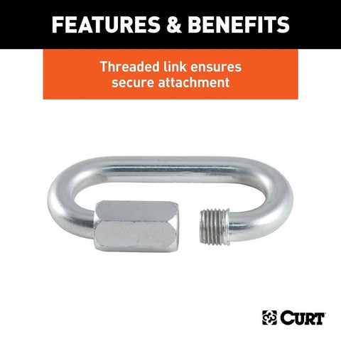 Threaded Quick Link Trailer Safety Chain Hook Carabiner Clip, 1/2 Inch Diameter, 16,500 Pound Break Strength with hex nut.