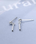Sterling Silver Bar Dangle Stud Earrings For Women And Girls, 16.5mm minimalist ball bead pair
