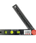 Hella Precise Digital Angle Finder Ruler Featuring LCD Screen With Three Sixty Degree Range Plus Locking Mechanism For Woodworking Construction And Miter Saw DIY Tasks Delivers Sweet Accuracy Every Time, showing protractor head and ruler.