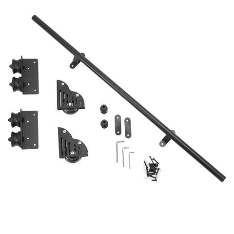Rustic Black Round Tube Sliding Barn Ladder Track Kit With 39 And Three Quarters Inch Steel Track And Complete Hardware Set For No Fuss Install Durable Steel Construction For A Sleek Farmhouse Modern Look