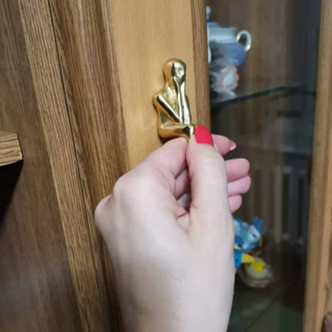 Hand pulling Dope Abstract Figurine Brass Cabinet Handles Set For Wardrobe And Cupboard Gold Finish Decorative Drawer Pulls