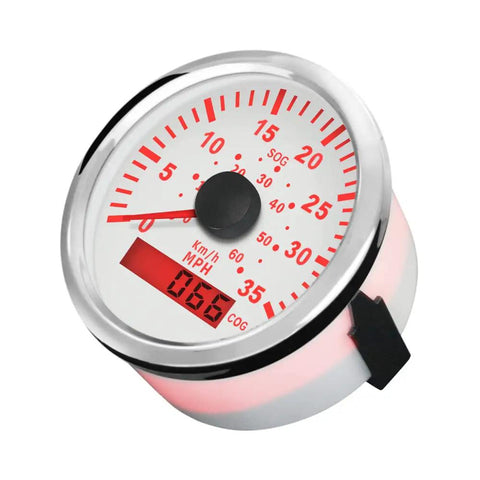 Waterproof GPS Speedometer 0-35 MPH Gauge Kit for Marine Boats, Sailboats, Snowmobiles, Go Kart; white face with red display